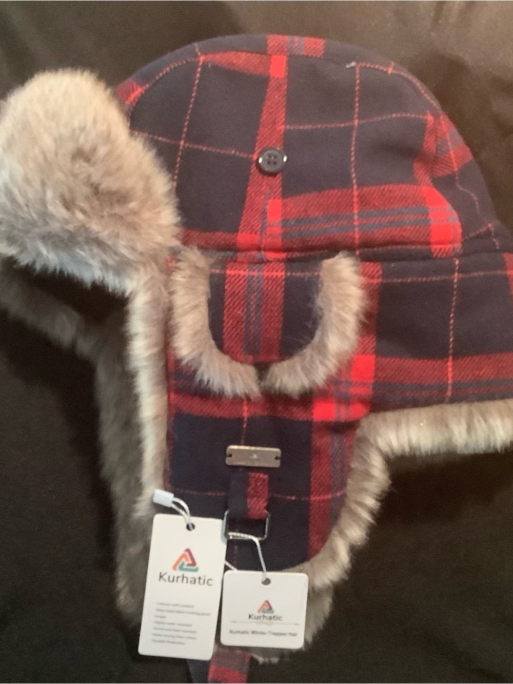 Women’s Red & Navy Plaid Faux-Fur Trapper Hat